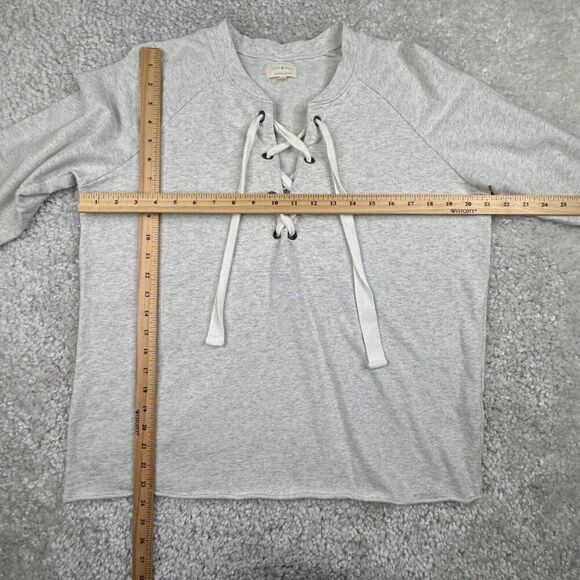 Lucky Brand Vintage Lace Up Pullover Sweatshirt Light Gray Beige - Picture 7 of 7